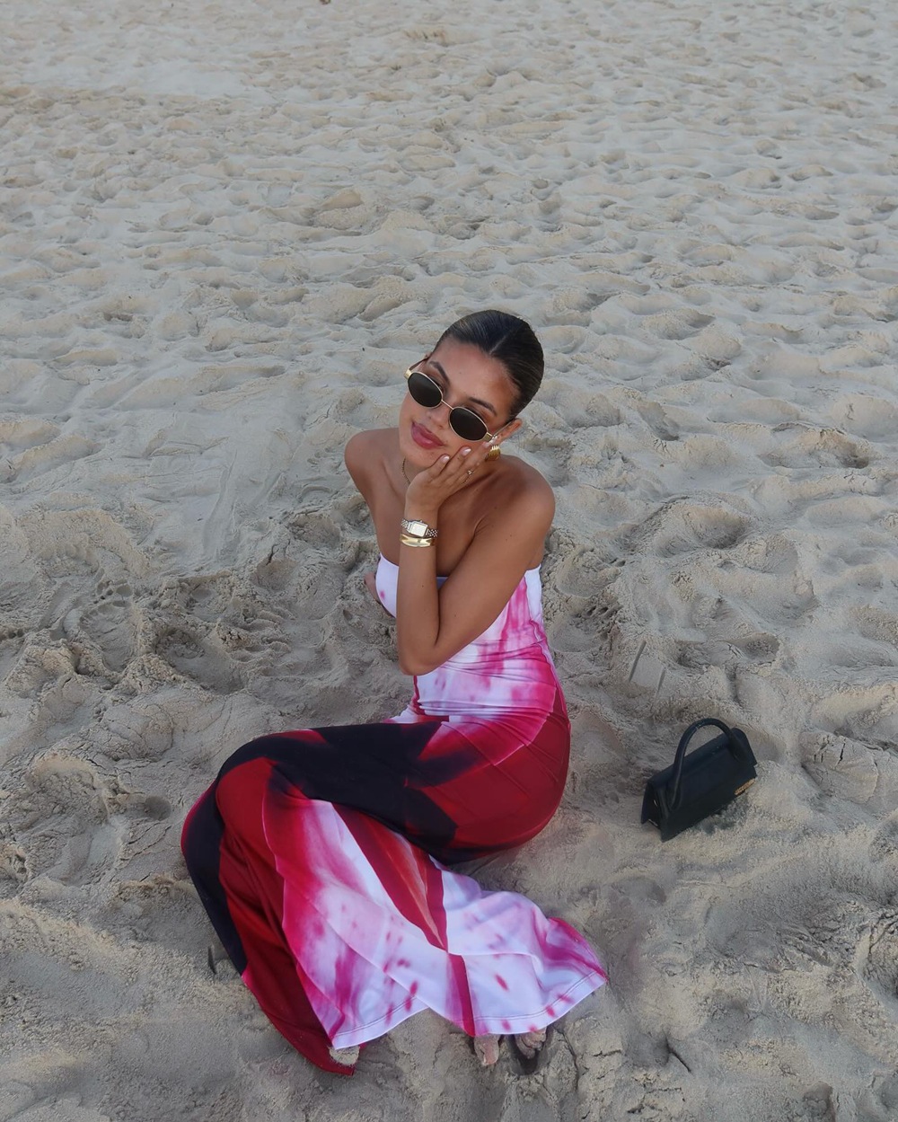 Printed Sexy Strapless Waist And Hip Cinching Dress