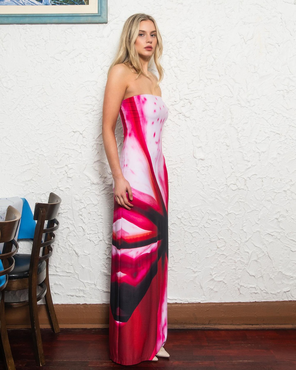 Printed Sexy Strapless Waist And Hip Cinching Dress