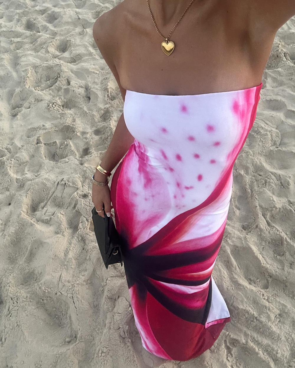 Printed Sexy Strapless Waist And Hip Cinching Dress