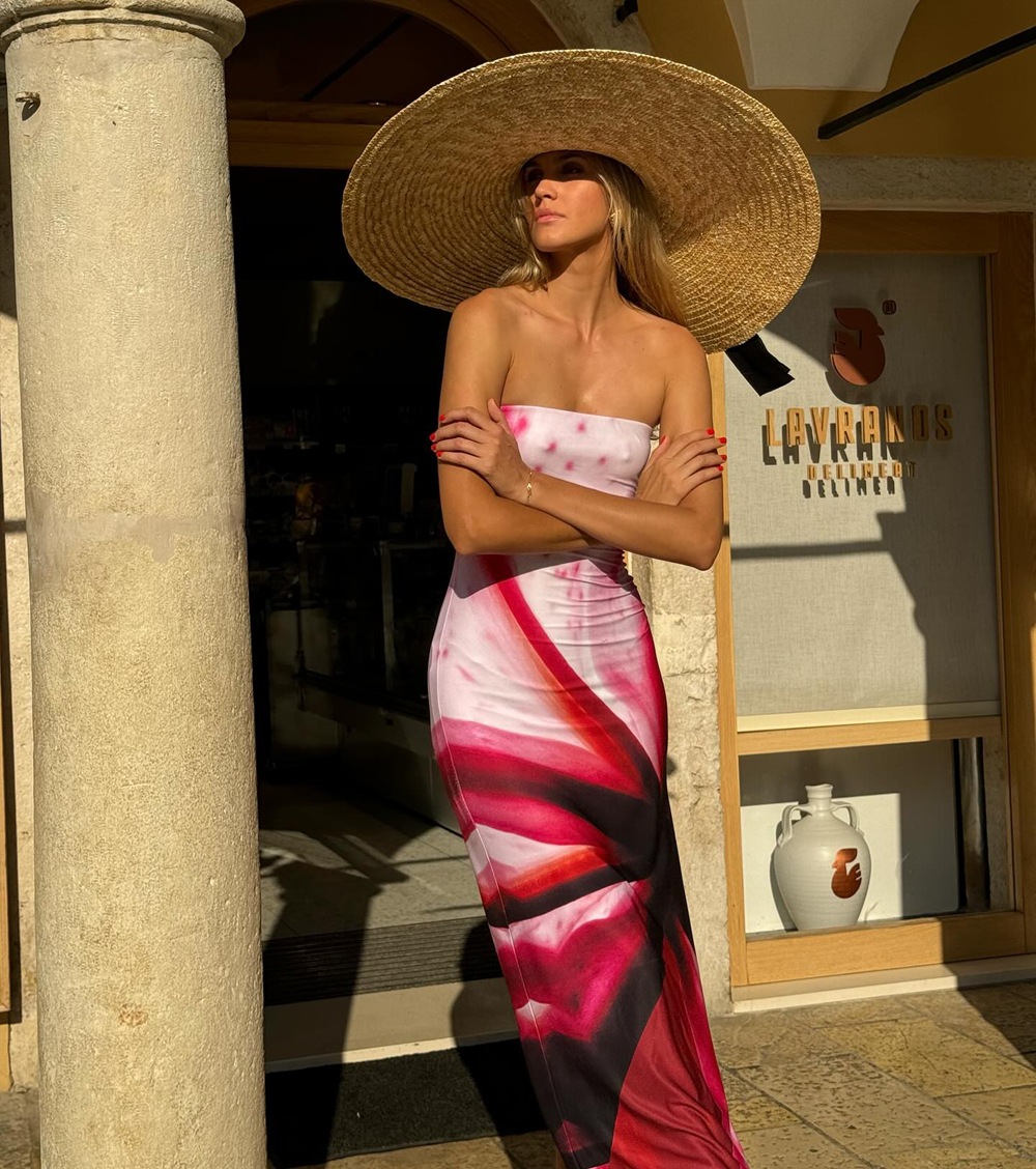 Printed Sexy Strapless Waist And Hip Cinching Dress