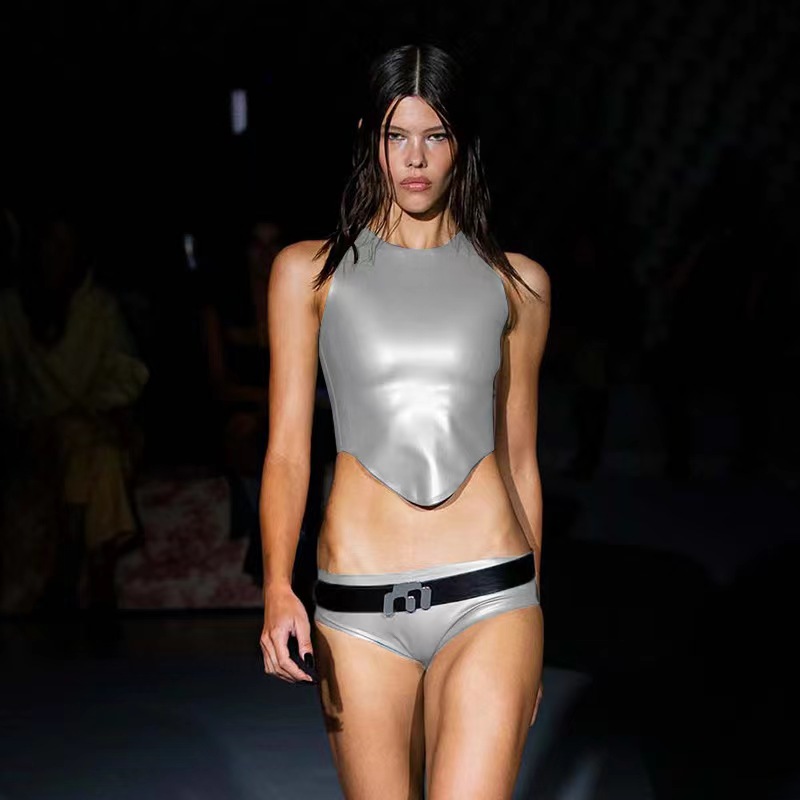 Round Neck Sleeveless Irregular Hem Top And Vest