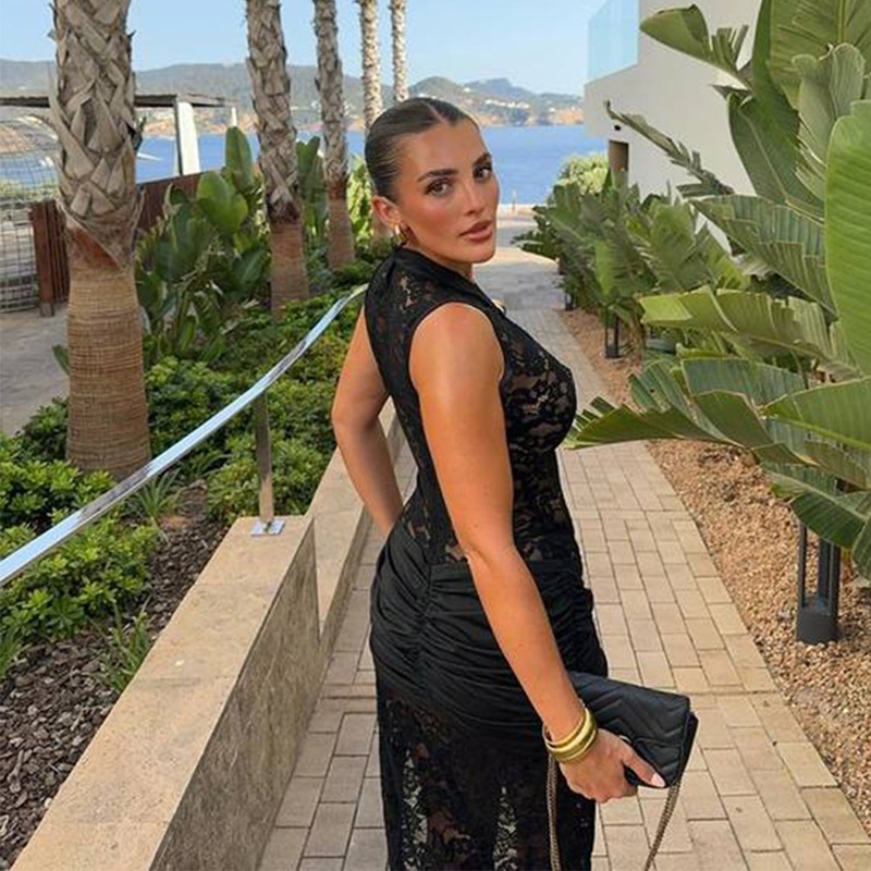 Sexy And Fashionable Lace Hollow Out High Slit Sleeveless Dress