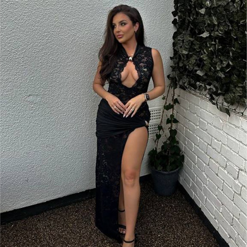 Sexy And Fashionable Lace Hollow Out High Slit Sleeveless Dress
