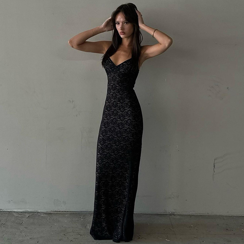 Sexy V-Neck Lace Waist Bag Waist Strap Dress