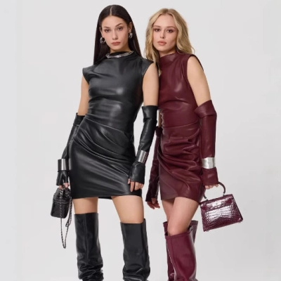 Sleeveless Detachable Sleeve Wrap PU Skirt 02