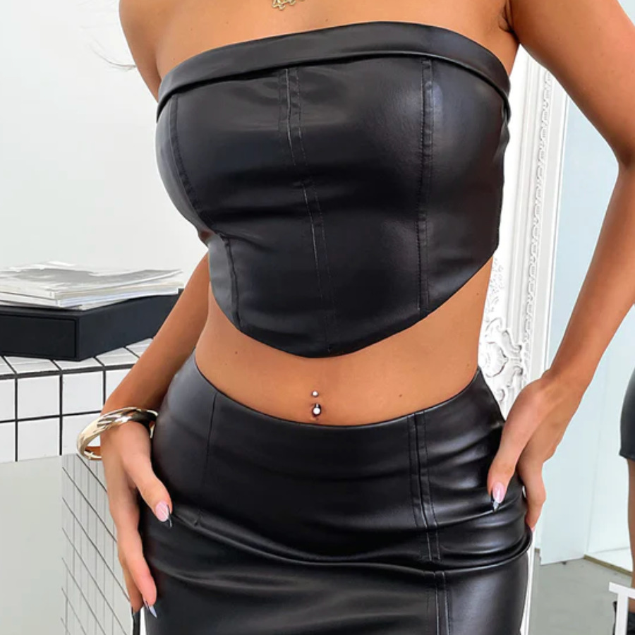 Strapless, Backless, And Navel Revealing Sexy Waist Hugging Skirt Set