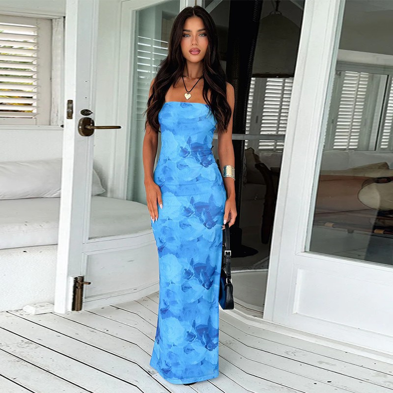 Summer Printed Strapless Sexy Slim Fit Hip Hugging Dress