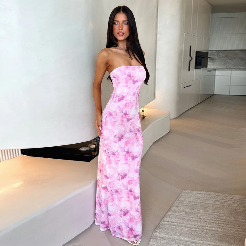 Summer Printed Strapless Sexy Slim Fit Hip Hugging Dress