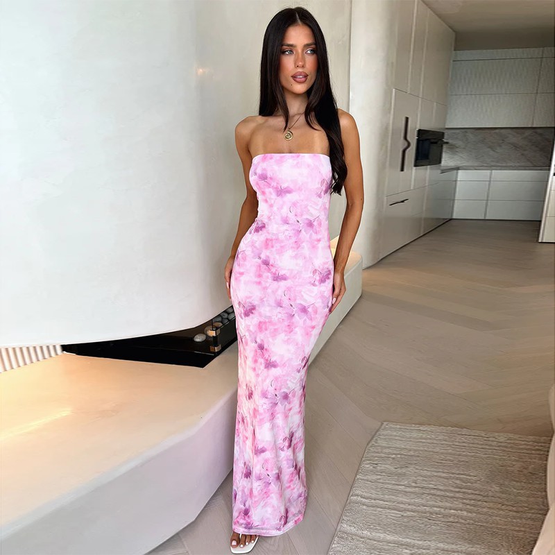 Summer Printed Strapless Sexy Slim Fit Hip Hugging Dress