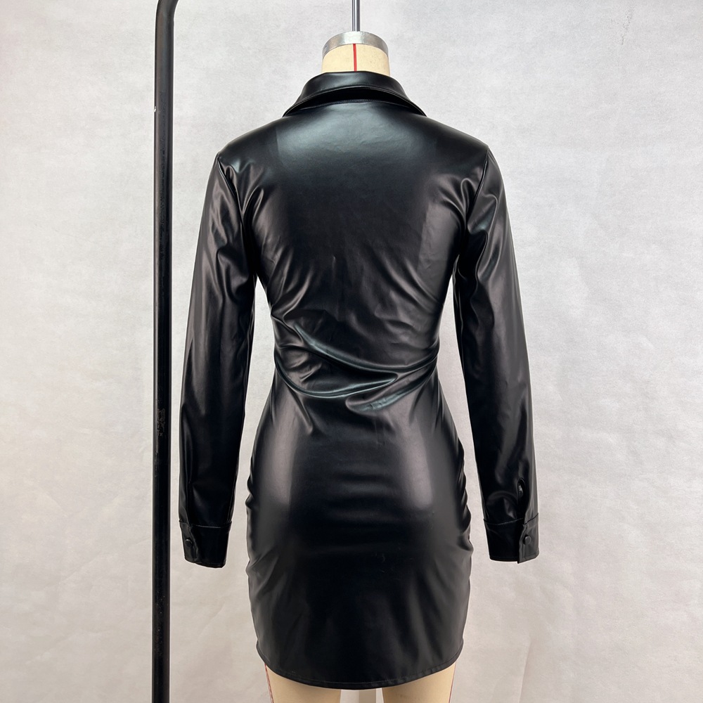 Wrinkled Slim Fit Single Breasted Long Sleeved Dress