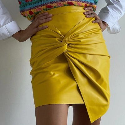 Fashionable Pleated Leather Short Skirt 01