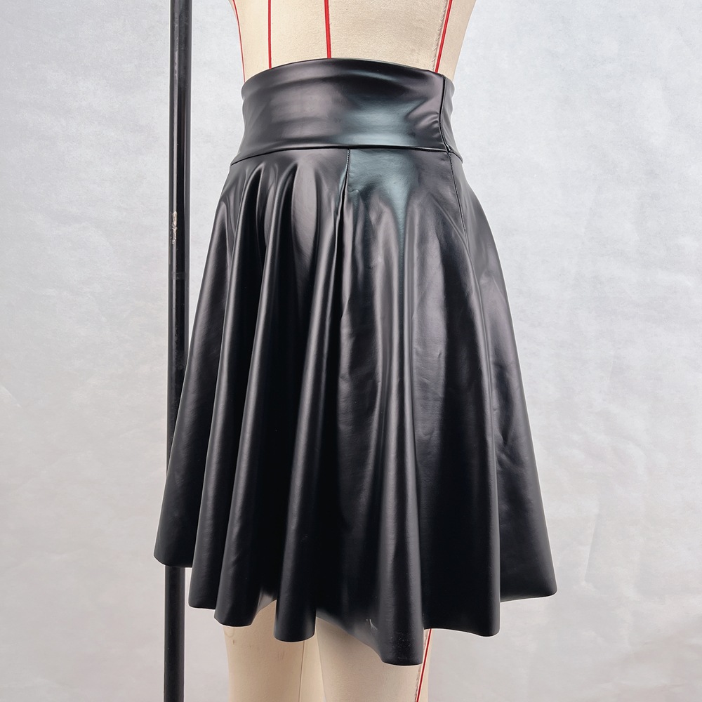 High Waisted And Large Swing PU Leather Skirt