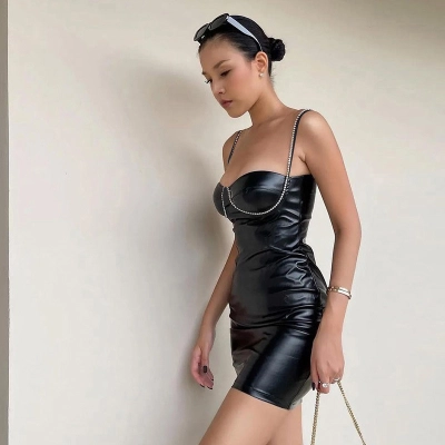 Sexy Slim Fit Suspender Dress With Hip Wrap 02
