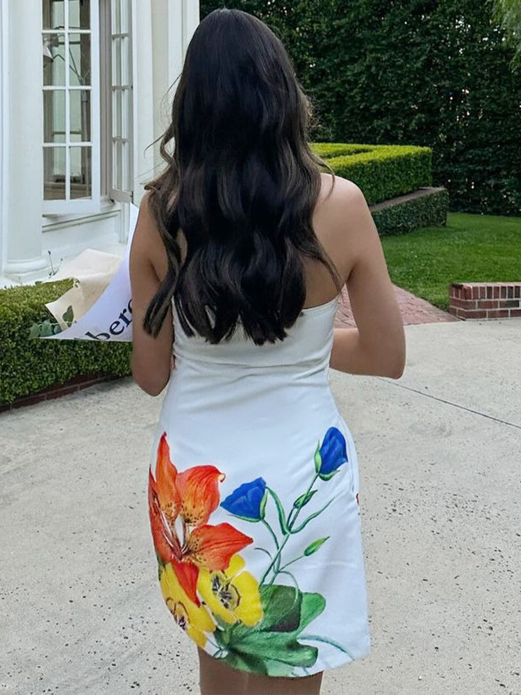 Sexy Strapless Waist Cinching Printed Dress