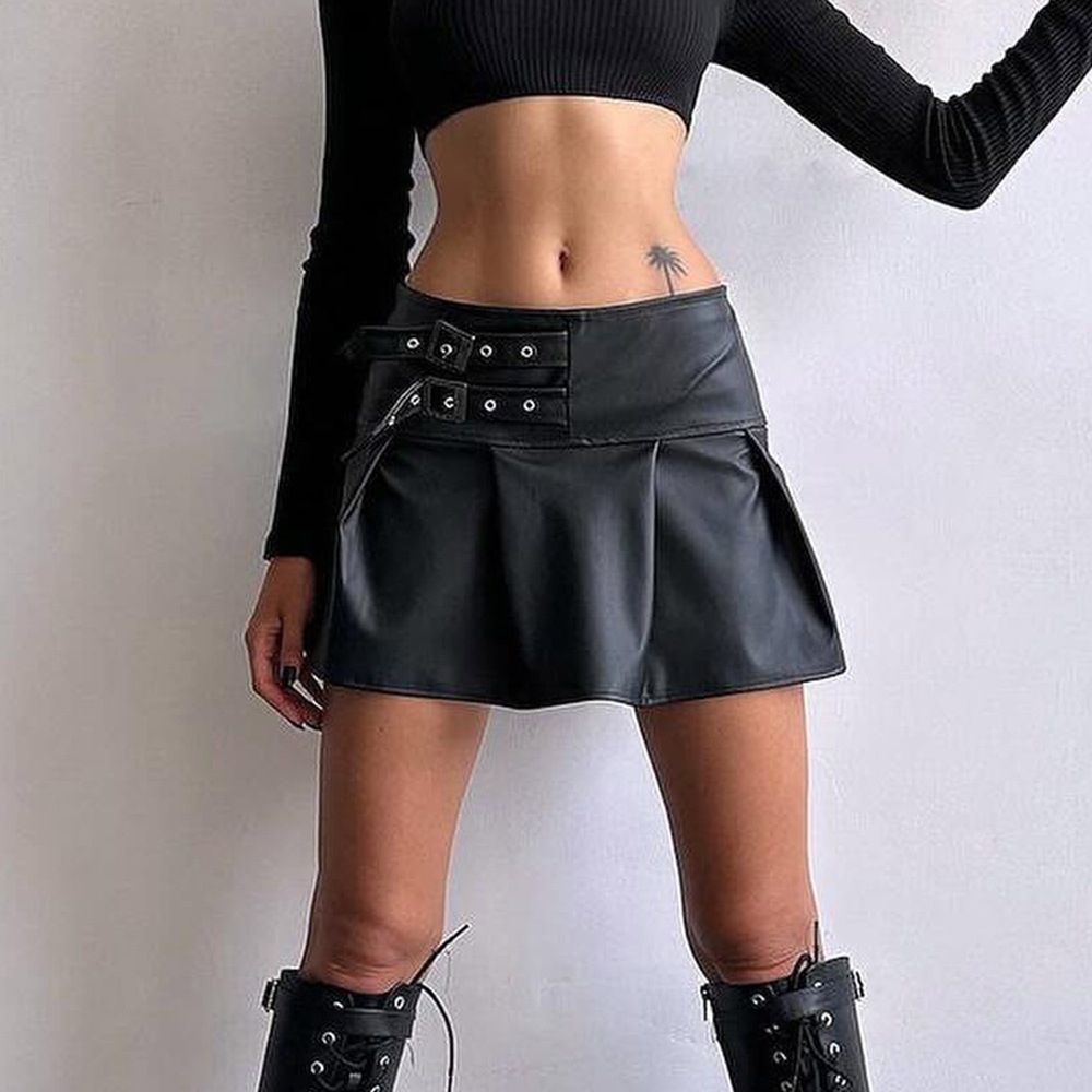 Punk Short Skirt PU Pleated Skirt