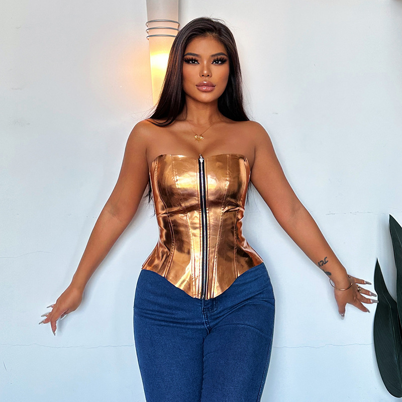 Sexy And Fashionable Metal Shiny Leather Chest Wrapped Top