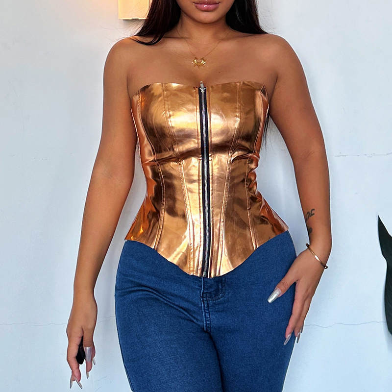 Sexy And Fashionable Metal Shiny Leather Chest Wrapped Top