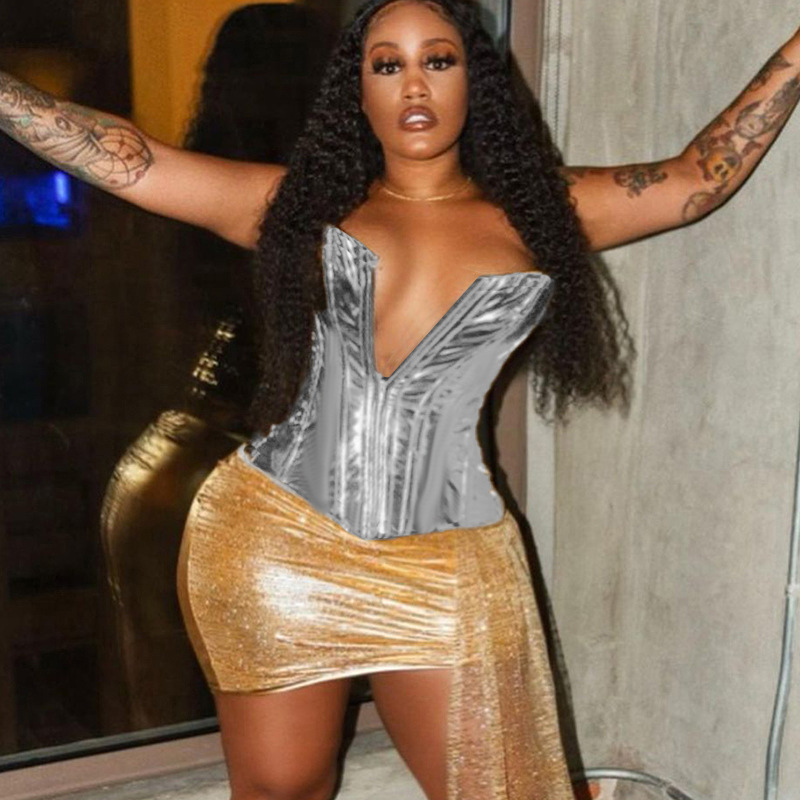 Sexy And Fashionable Metal Shiny Leather Chest Wrapped Top