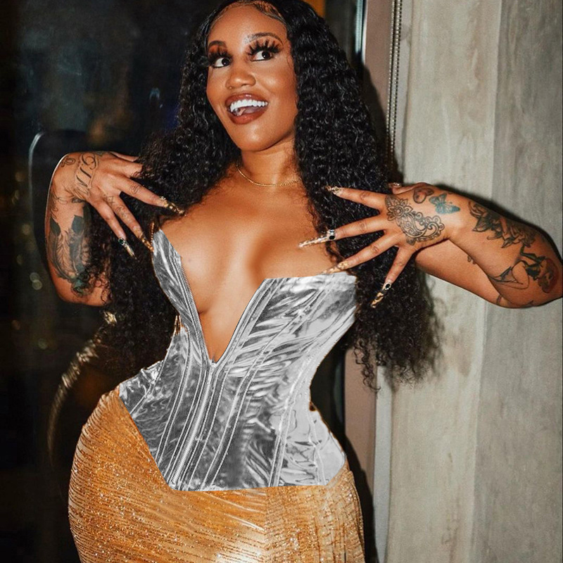 Sexy And Fashionable Metal Shiny Leather Chest Wrapped Top