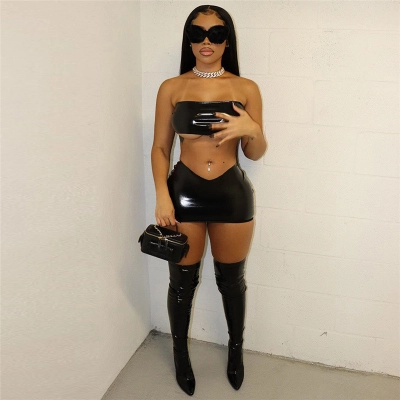 Strapless, Navel Exposed, Low Waist, Hip Hugging Short Skirt Set 02