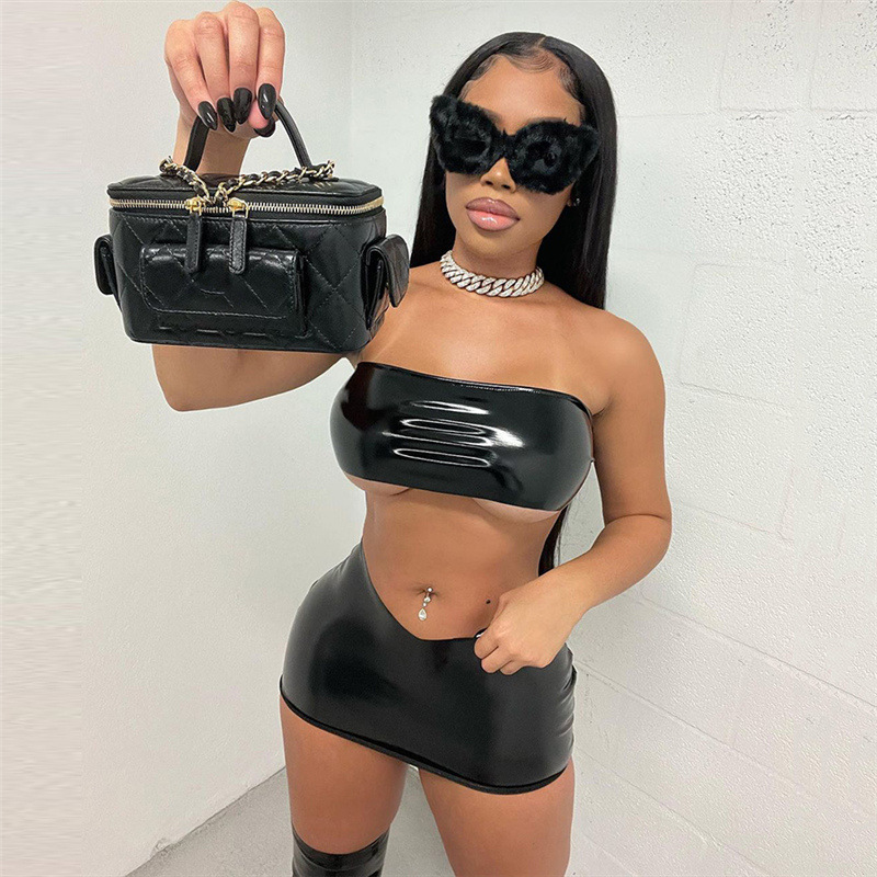 Strapless, Navel Exposed, Low Waist, Hip Hugging Short Skirt Set