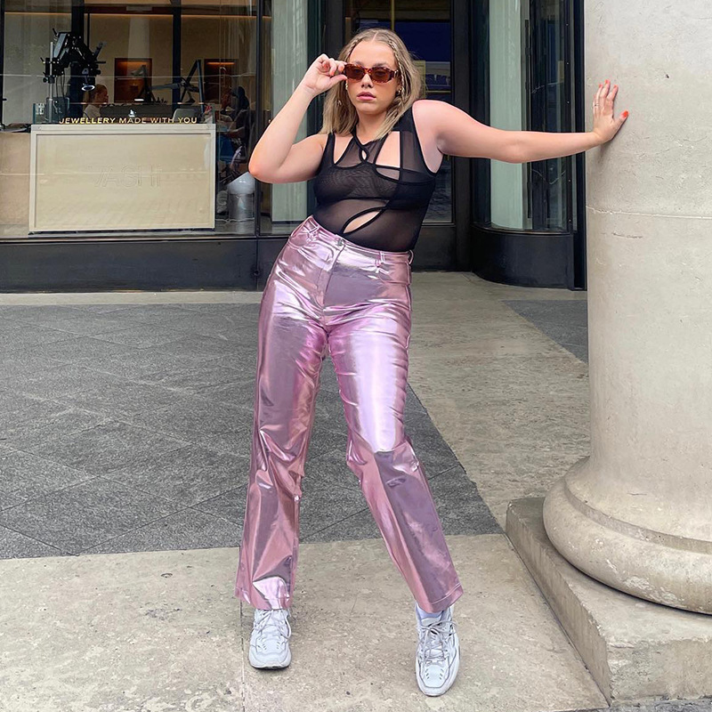 Fashionable High Waisted Pu Leather Pants In Candy Color