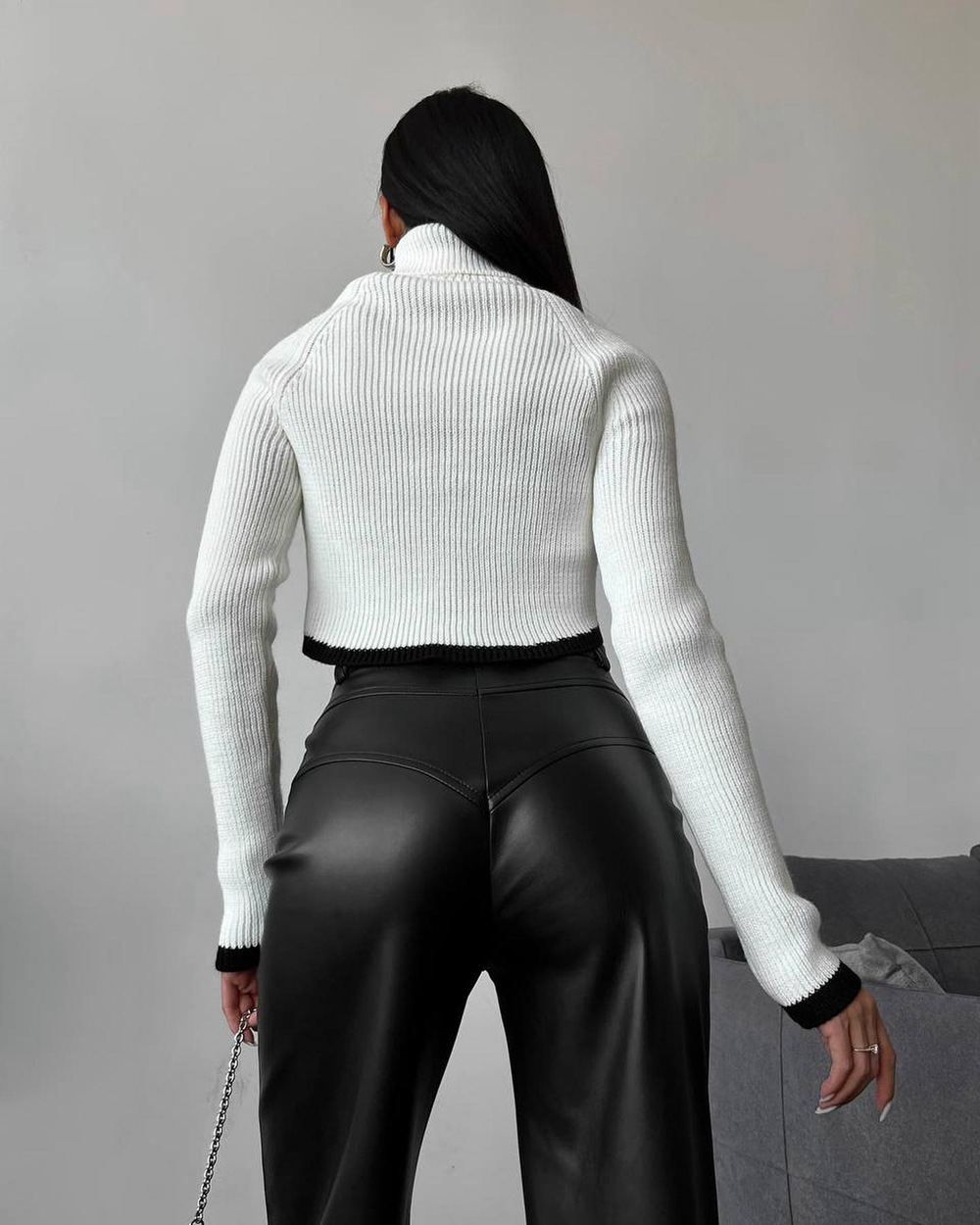 High Waisted Leather Patchwork Pants Casual Pants