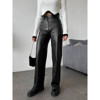 High Waisted Leather Patchwork Pants Casual Pants 02