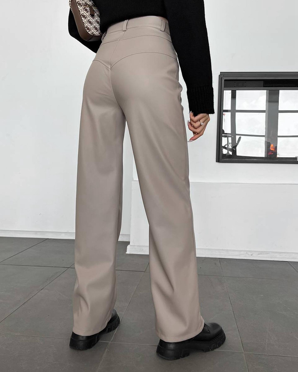 High Waisted Leather Patchwork Pants Casual Pants