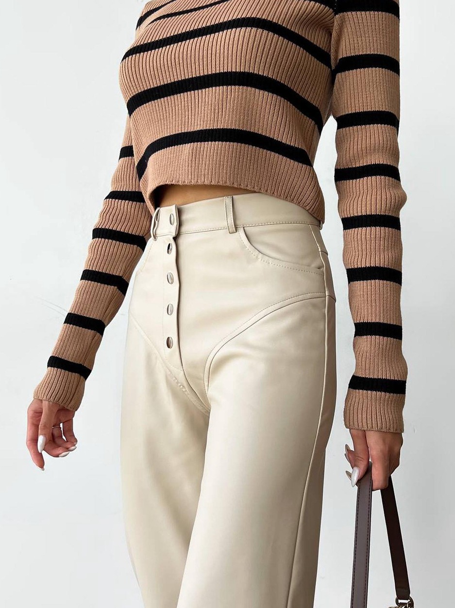 High Waisted Leather Patchwork Pants Casual Pants
