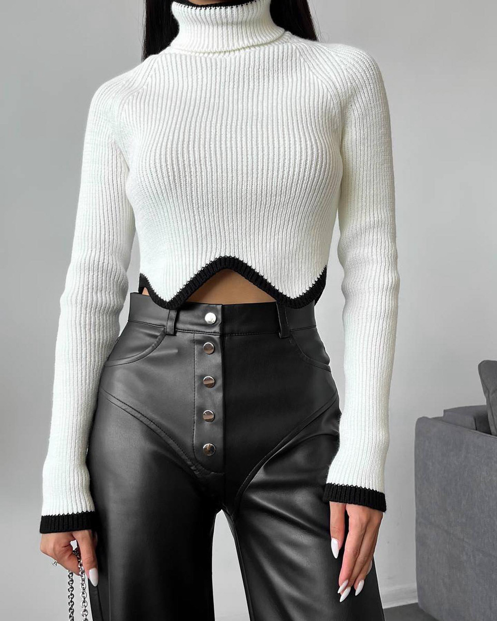 High Waisted Leather Patchwork Pants Casual Pants