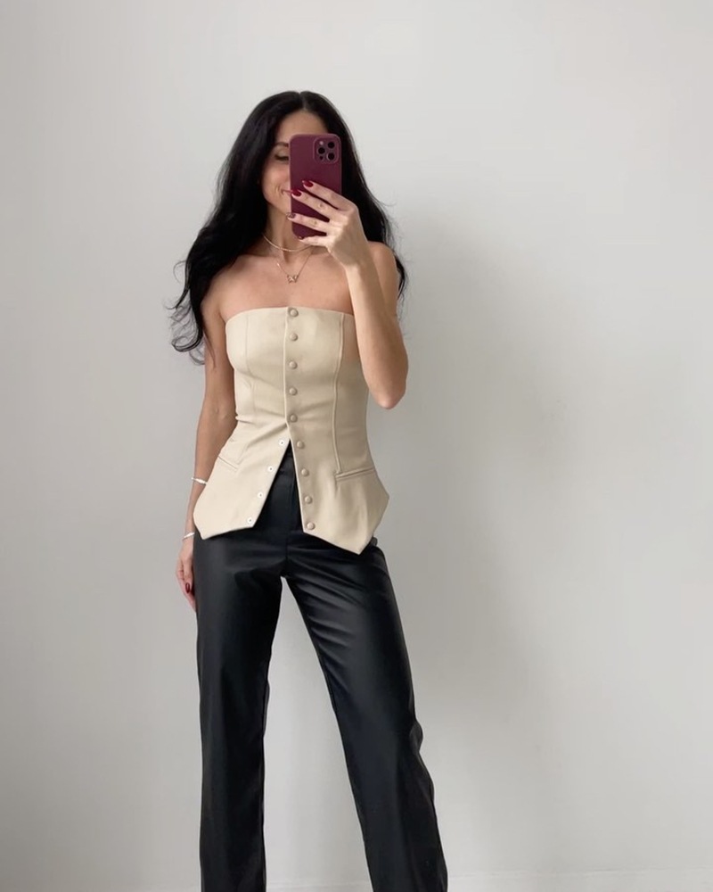 PU Strapless Sexy Backless Tight Chest Hugging Vest