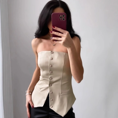 PU Strapless Sexy Backless Tight Chest Hugging Vest 02