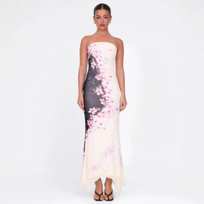 Sexy Strapless, Hip Hugging, Irregular Printed Dress 02