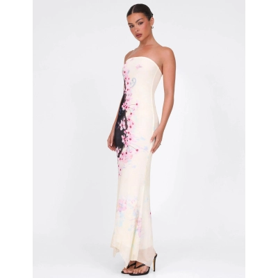 Sexy Strapless, Hip Hugging, Irregular Printed Dress 01