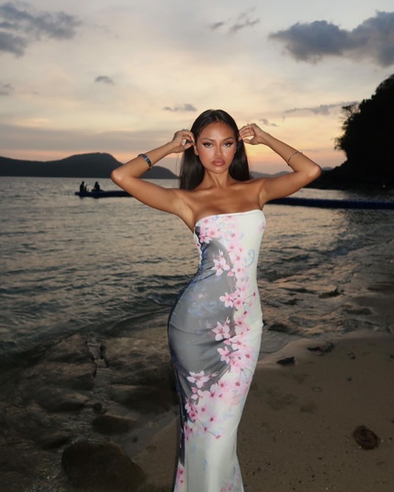 Sexy Strapless, Hip Hugging, Irregular Printed Dress