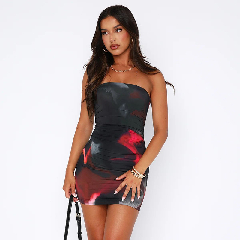 Sexy Strapless Printed Bag Skirt With Fashionable Buttocks
