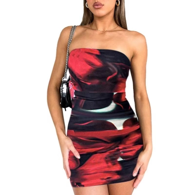 Sexy Strapless Printed Bag Skirt With Fashionable Buttocks 02