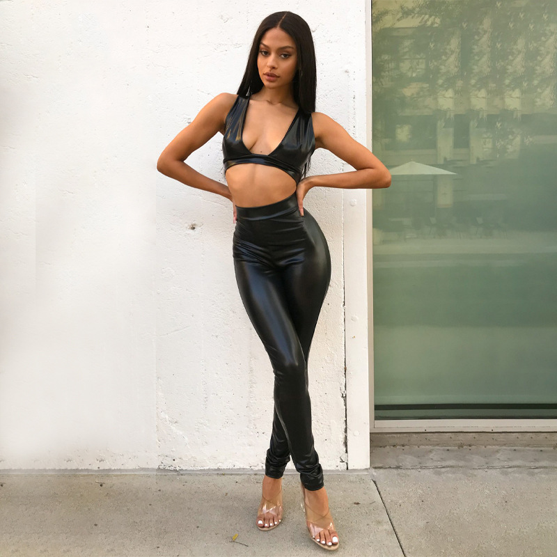 Deep V-Neck Vest Sexy Hip Hugging Slim Pants