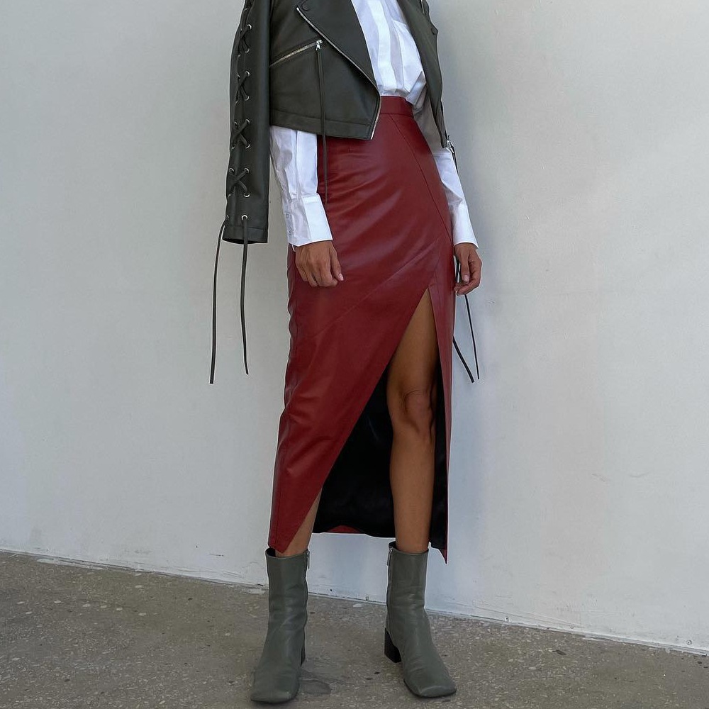 Fashionable High Waisted Slim Fit Split Skirt With Irregular Shape