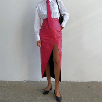 Fashionable High Waisted Slim Fit Split Skirt With Irregular Shape 01