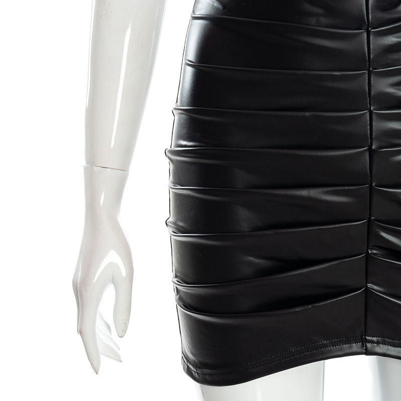 Fashionable Temperament Pleated PU Hip Hugging Skirt