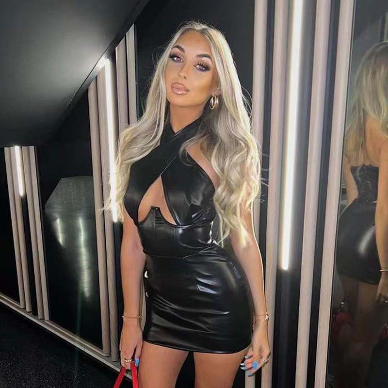 Hanging Neck Sexy Exposed Chest Bag Hip Sleeveless Dress