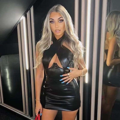 Hanging Neck Sexy Exposed Chest Bag Hip Sleeveless Dress 01