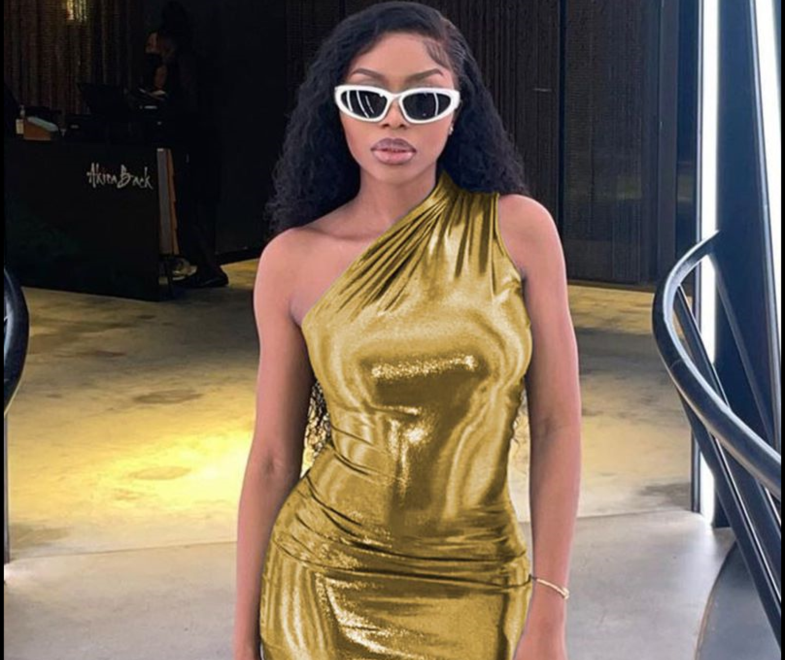 Slanted Shoulder Waist Bag Hip Mid Length Dress