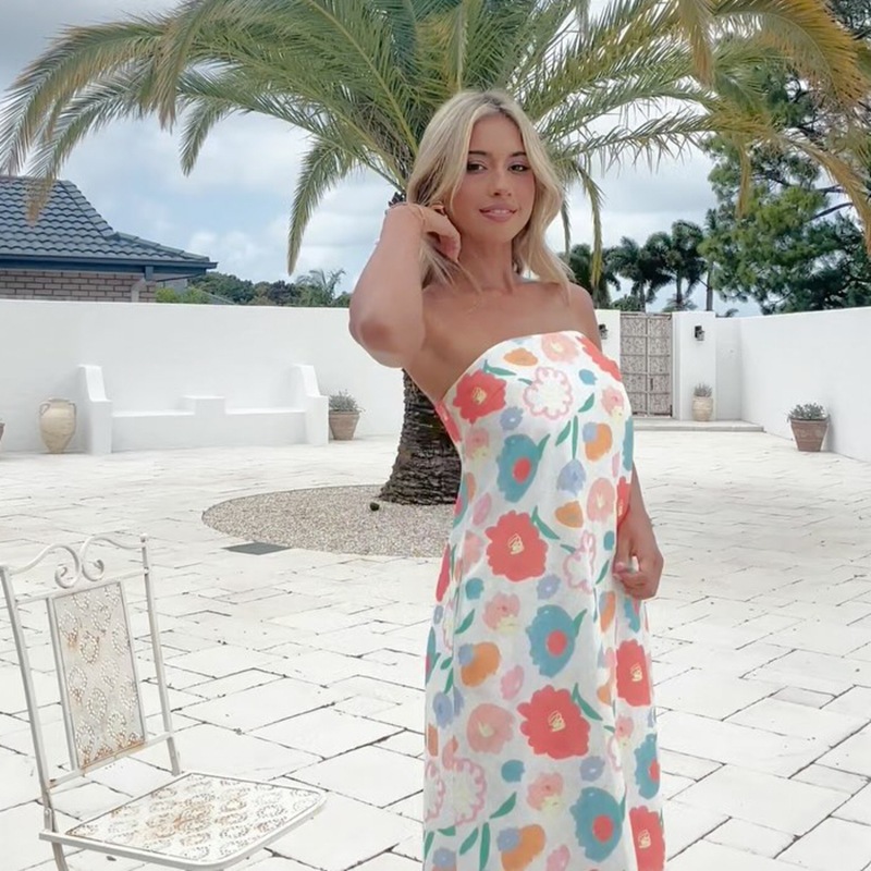 Casual Printed Long Skirt Sexy Strapless Dress