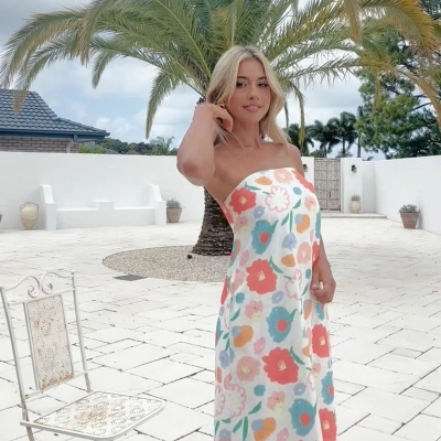 Casual Printed Long Skirt Sexy Strapless Dress 02