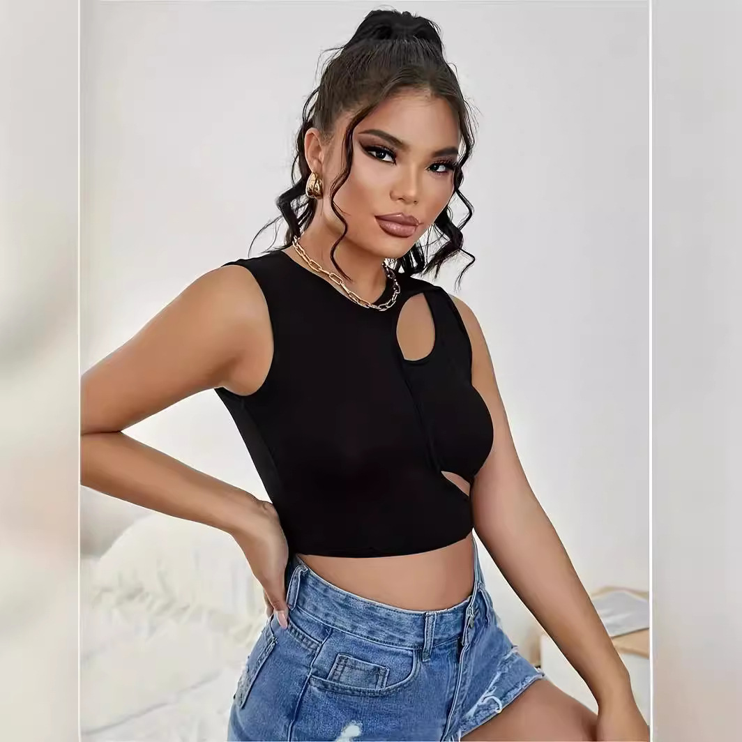 Fashionable Solid Color Vest With Hollow And Sexy Design