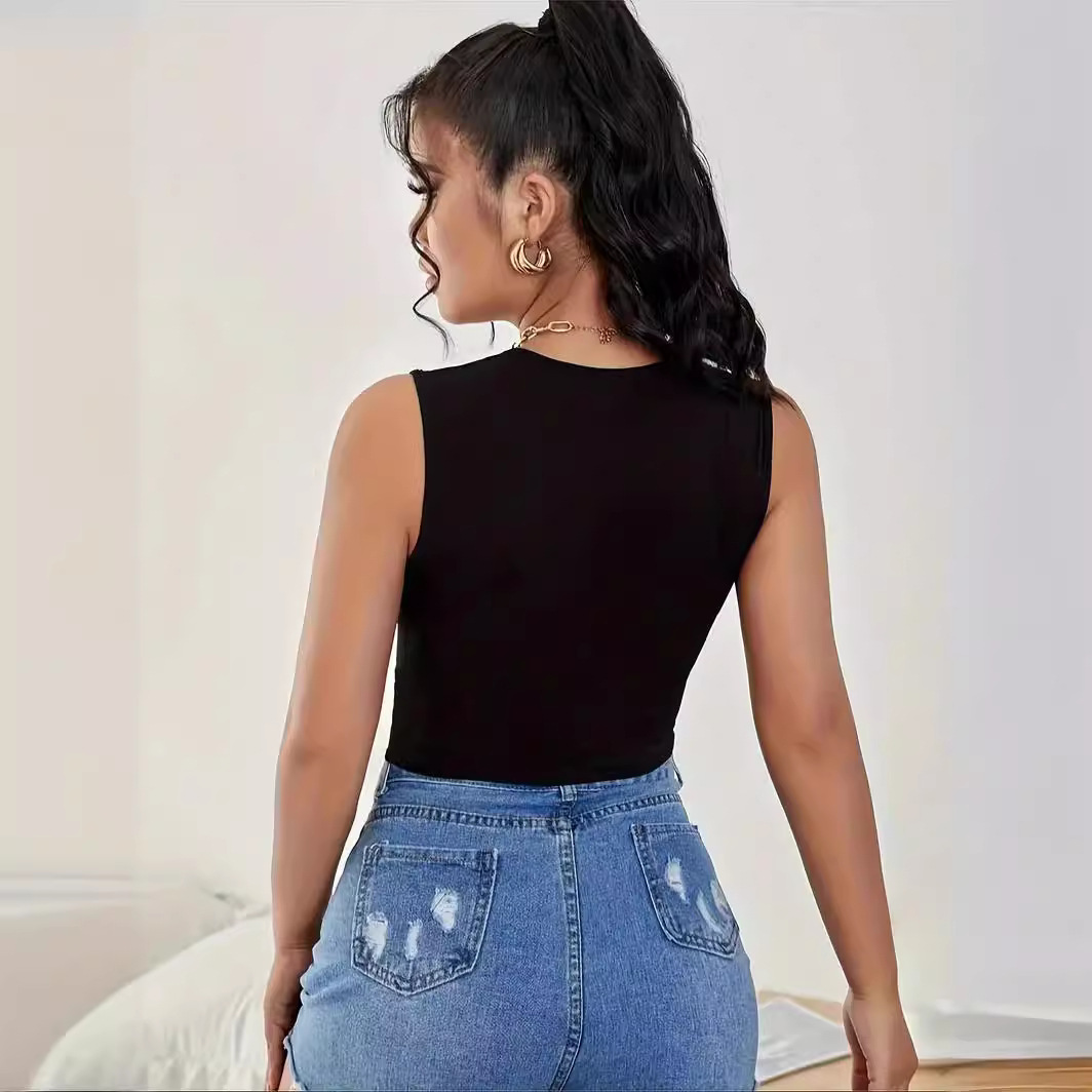 Fashionable Solid Color Vest With Hollow And Sexy Design