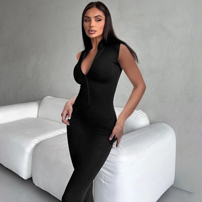 Minimally Casual Zipper Sleeveless Slim Fit Dress 01